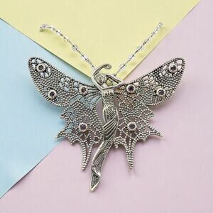 Amethyst Butterfly Fairy Pendant Necklace Solid 925 Sterling Silver 18in Chain
